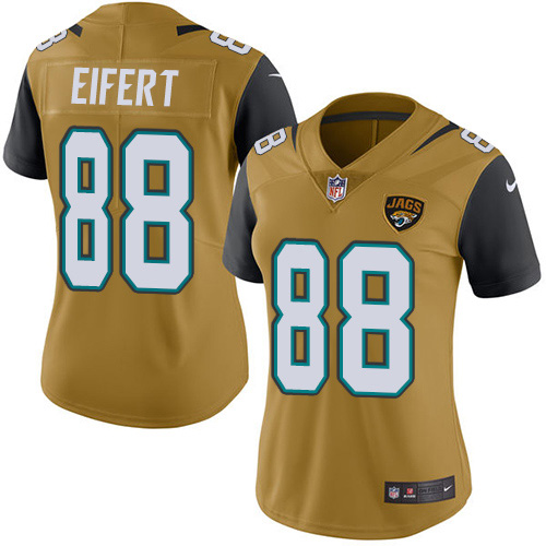 Nike Jacksonville Jaguars #88 Tyler Eifert Gold Women Stitched NFL Limited Rush Jersey->women nfl jersey->Women Jersey
